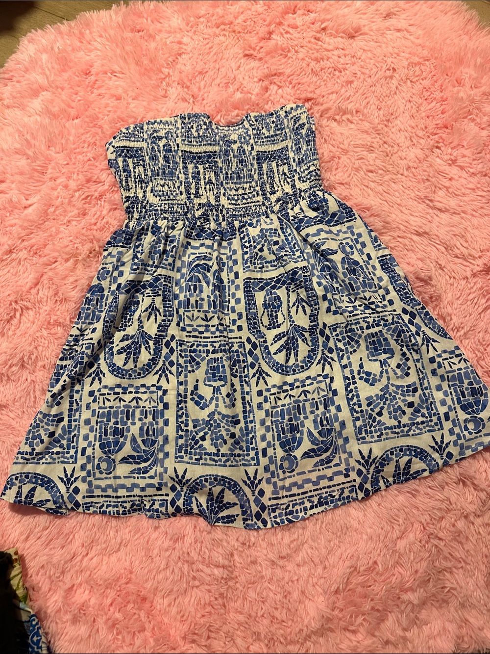 Pink Lily Blue and White Smocked Mini Dress